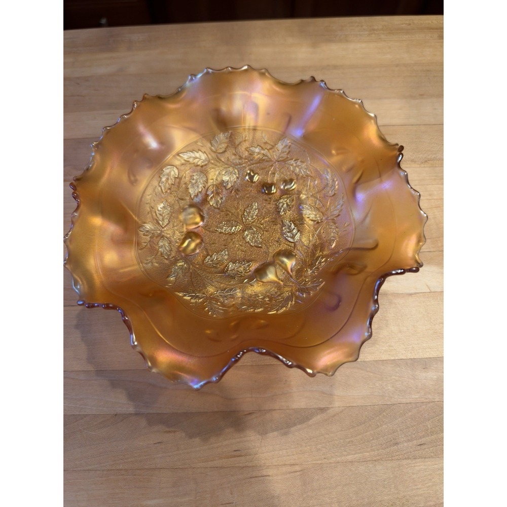 Northwood Three Fruits Medallion Stippled Marigold Carnival Glass Bowl !!!